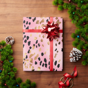 Pink Gold Black Leopard Print Wrapping Paper