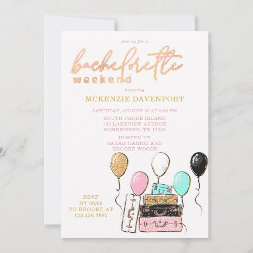 Pink Gold Black Luggage Bachelorette Weekend Invitation