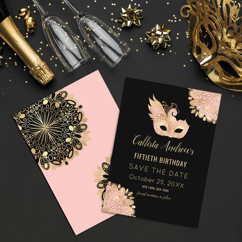 Pink Gold Black Masquerade Mask 50th Birthday Save The Date