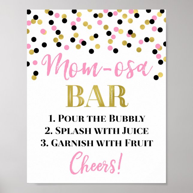 Pink Gold Black Mom-osa Bar Sign Baby Shower (Front)