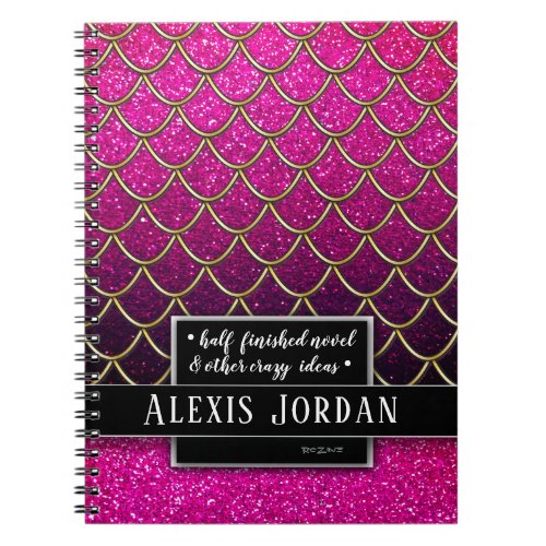 Pink Gold Black Ombre Glitter Mermaid Ocean Notebook