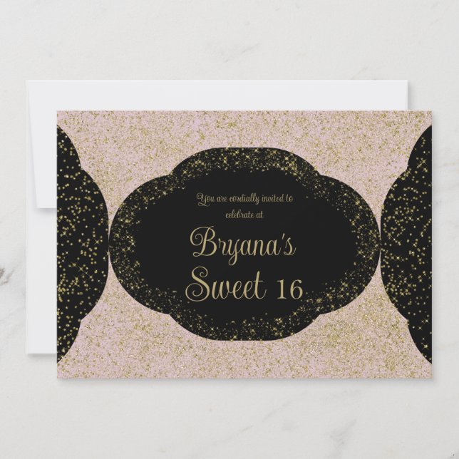 Pink Gold Black Starry Glitter Sweet 16 Birthday  Invitation (Front)