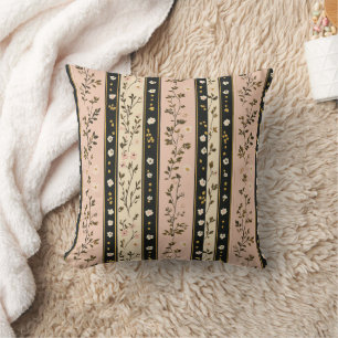Pink Gold Black Stripes Florals Throw Pillow
