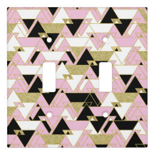 Pink Gold Black White Boho Glam Triangles Pattern Light Switch Cover