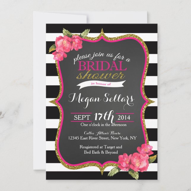 Pink Gold Black White Bridal Shower Invitation (Front)