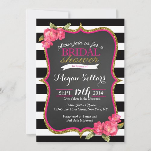 Pink Gold Black White Bridal Shower Invitation