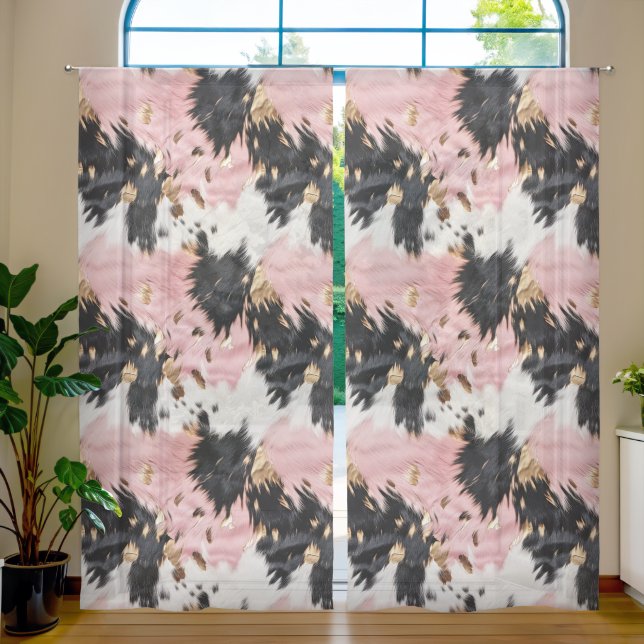 Pink Gold Black White Cowhide Sheer Curtains (Living Room)
