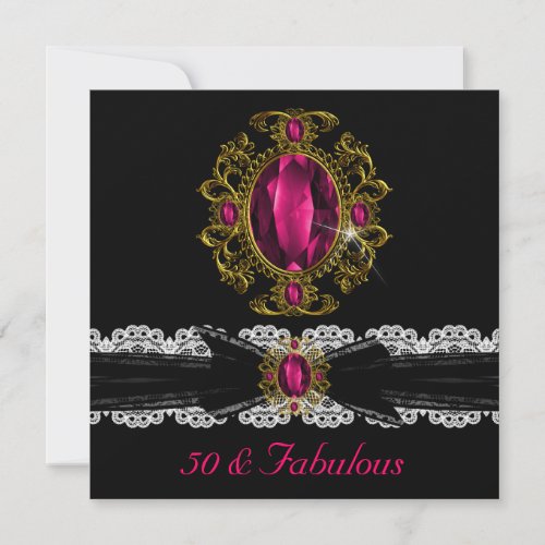 Pink Gold Black White Lace Jewel 50 Fabulous Invitation