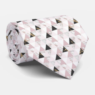 Pink Gold Black White Marble Geometric Men's Neck Tie
