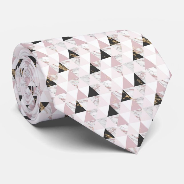 Pink Gold Black White Marble Geometric Men's Neck Tie (Rolled)