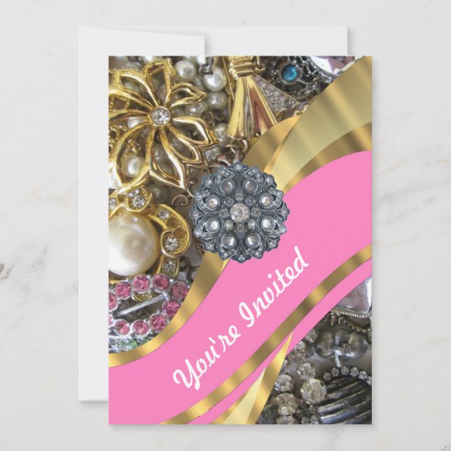Pink & gold bling invitation (Front)