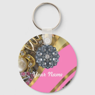 Pink & gold bling keychain