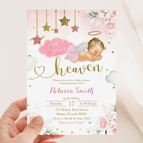 Pink Gold Blonde Baby Angel Baby Shower Invitation