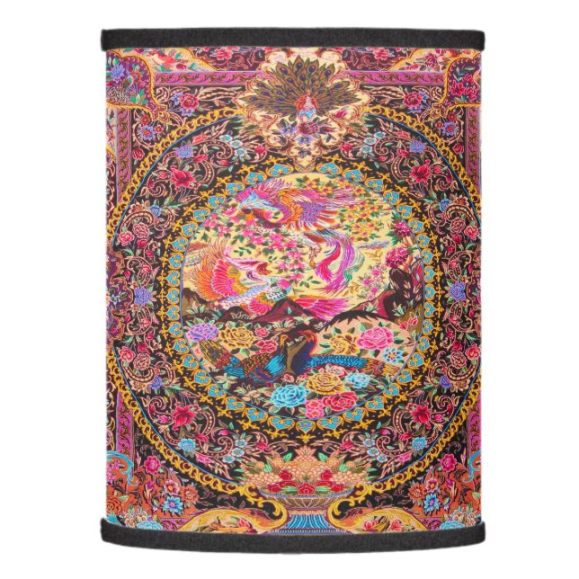 Pink Gold Blue Persian Floral Flowers Peacock Art Lamp Shade (Left)