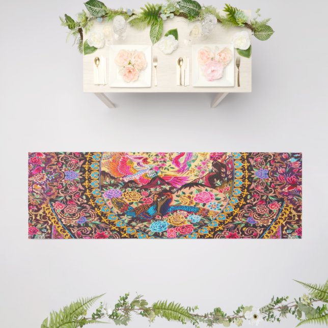 Pink Gold Blue Persian Floral Flowers Peacock  Outdoor Rug (Insitu (Wedding 2))