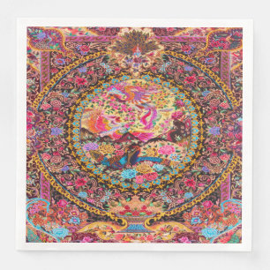 Pink Gold Blue Persian Floral Peacock Decoupage Paper Dinner Napkins