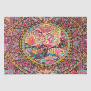 Pink Gold Blue Persian Floral Peacock Decoupage Tissue Paper