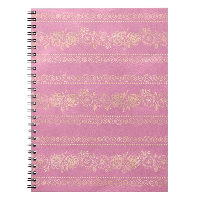 Pink & Gold Bohemian Unicorn Pattern Notebook (Front)