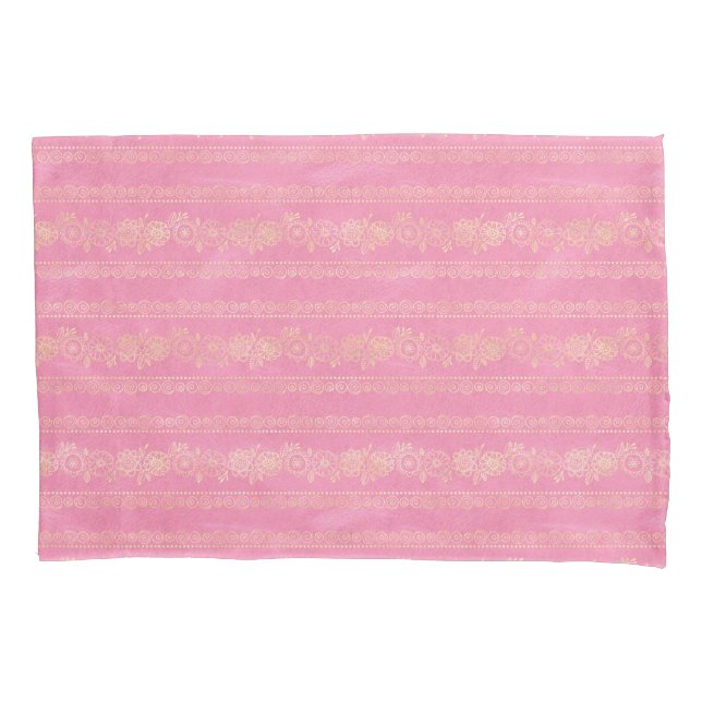 Pink & Gold Bohemian Unicorn Pattern Pillow Case (Front)