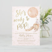 Pink Gold Boho Balloon Ready To Pop Baby Shower  Invitation (Standing Front)