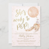 Pink Gold Boho Balloon Ready To Pop Baby Shower  Invitation (Front)