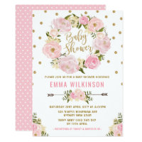 Pink & Gold Boho Floral Baby Shower Invitation