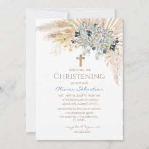 Pink Gold Boho Girl Baptism Christening Invitation