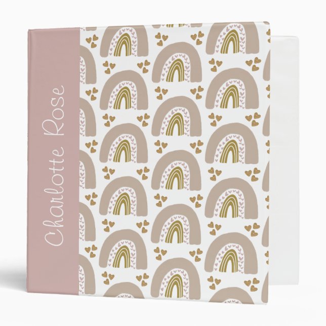 pink gold boho rainbow baby photo album 3 ring binder (Front/Inside)