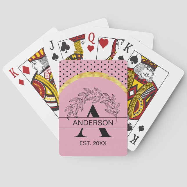 Pink Gold Botanical Monogram Name Personalized Poker Cards (Back)
