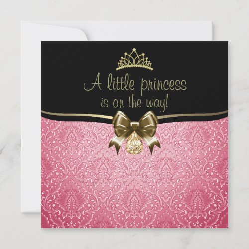 Pink  Gold BowDamask Baby Shower Invitation