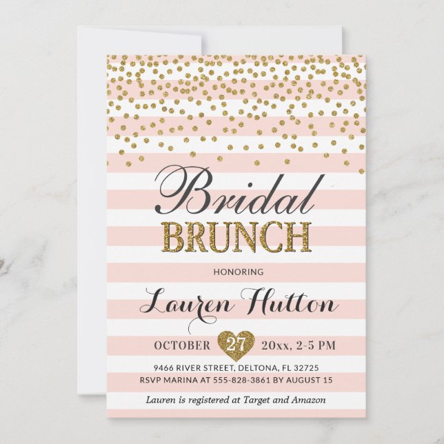 Pink Gold Bridal Brunch Invitations Cards Mimosa (Front)