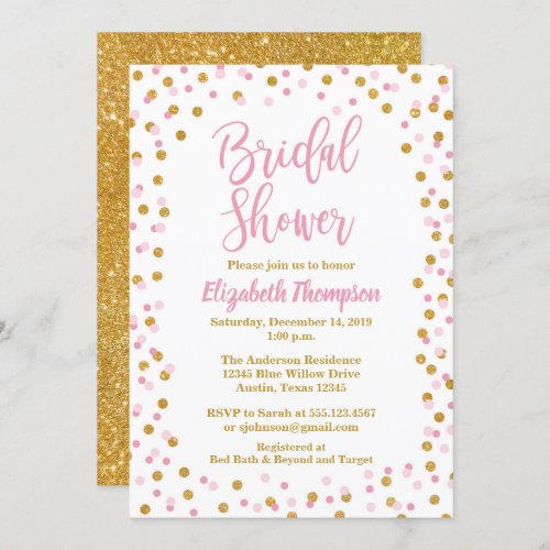 Pink  Gold Bridal Shower Invitation Confetti