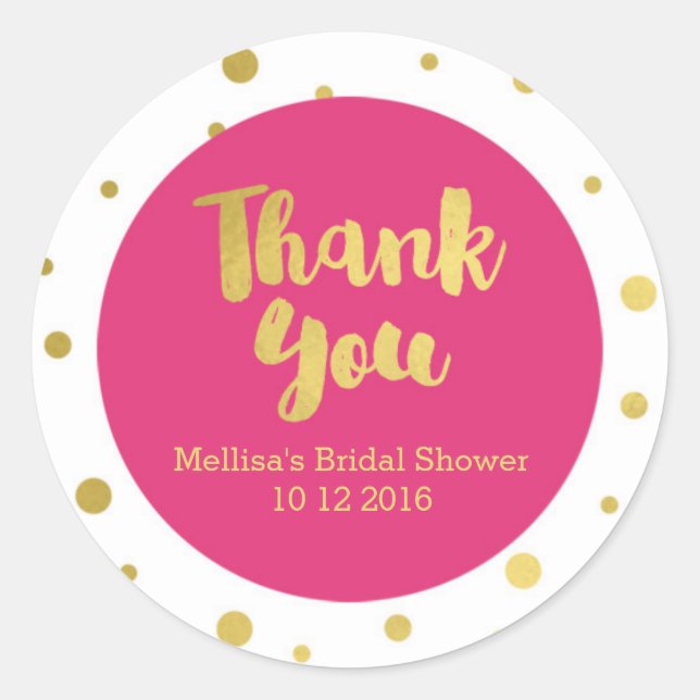 Pink Gold Bridal Shower Thank You Favor Sticker (Front)