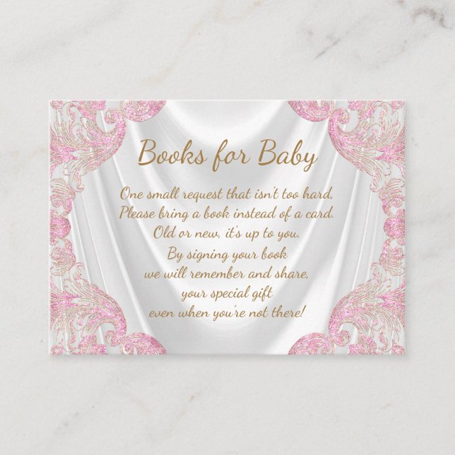 Pink Gold Bring a Book Baby Shower Cards (Front)