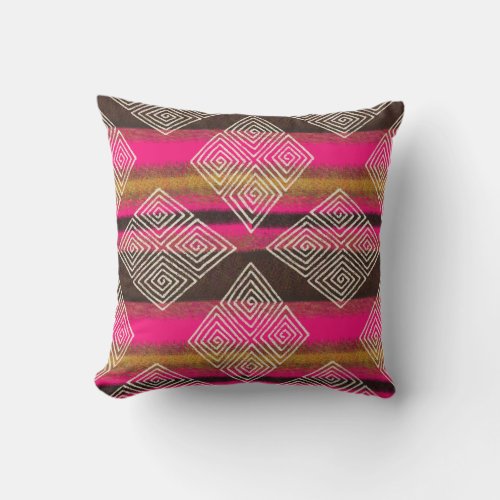 Pink Gold Brown Ombre  African Mud Cloth Style Throw Pillow