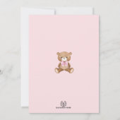 Pink Gold Brown Teddy Bear Girl Baby Shower Invitation (Back)