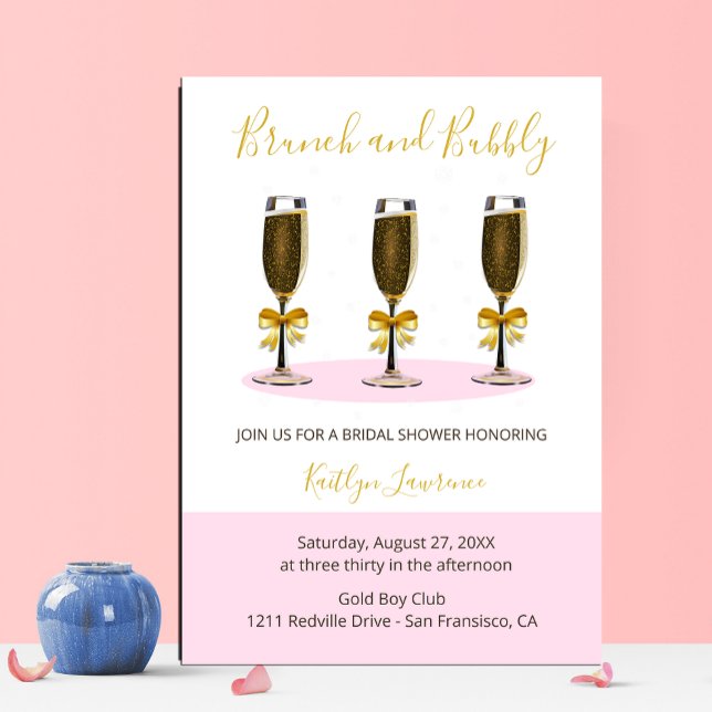 Pink Gold Brunch and Bubbly Bridal Shower Invitation (Creator Uploaded)