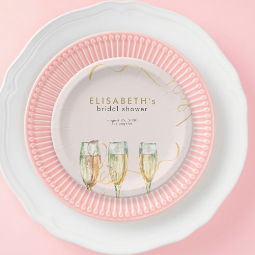 Pink gold brunch and bubbly bridal shower paper plates