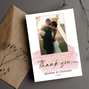 Pink Gold Brush Wedding Thank You Card