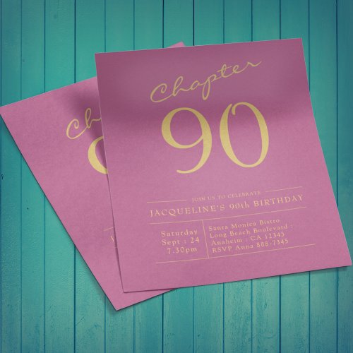 Pink Gold Budget 90th Birthday Invitation Flyer