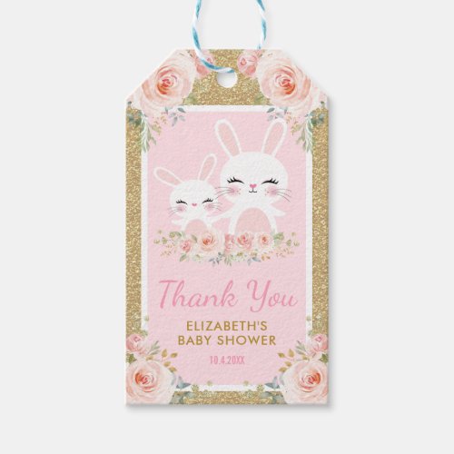 Pink Gold Bunny Baby Shower Rabbit Birthday Favors Gift Tags