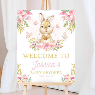 Pink Gold Bunny Baby Shower Welcome Sign: Floral Foam Board