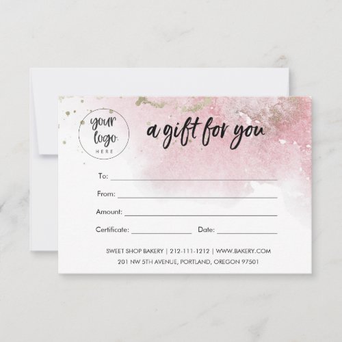 Pink Gold Business Gift Certificate With Logo