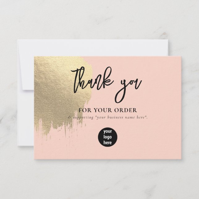 Pink Gold Business Thank You Logo Social Media Card (Front)