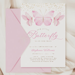 Pink & Gold Butterflies Baby Shower Invitation