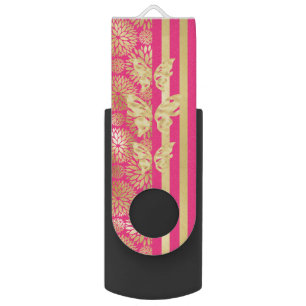Pink & Gold Butterflies USB Swivel Flash Drive
