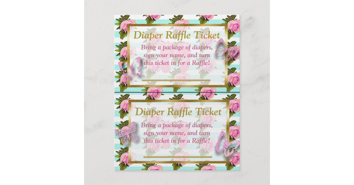 Pink Gold Butterfly Baby Shower Diaper Raffle Flyer Zazzle Com