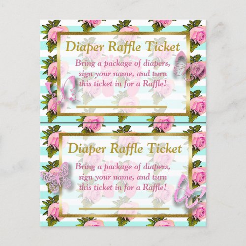 Pink  Gold Butterfly Baby Shower Diaper Raffle Flyer