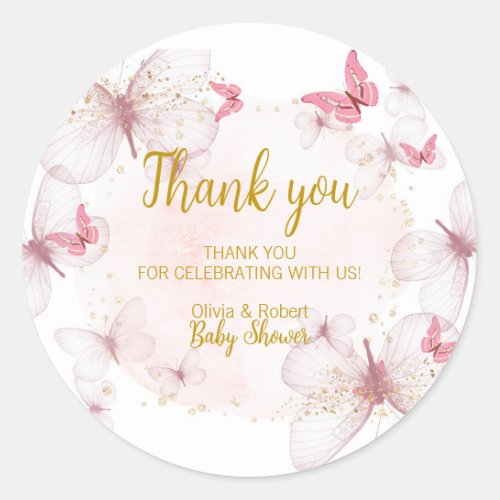 Pink Gold Butterfly Baby Shower Favors Tags