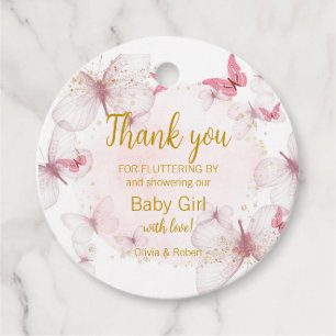 Pink Gold Butterfly Baby Shower Favors Tags